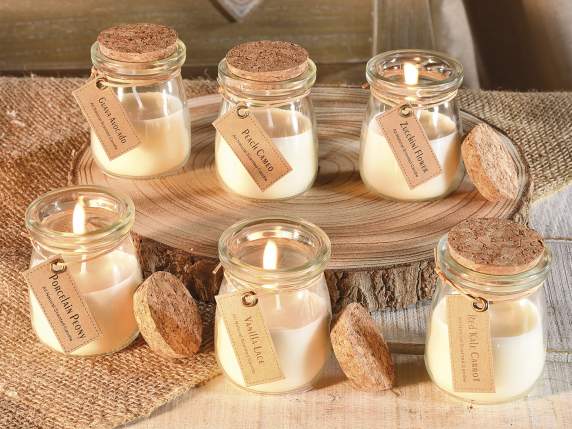 Scented candle in glass jar with cork stopper