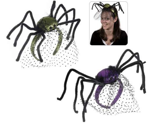 Serre-tête Halloween avec voile et araignée jambes longues