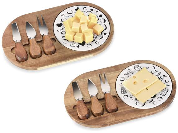 Service à fromage avec planche à découper en bois et céramiq