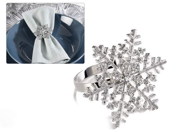 Servilletero de metal con forma de copo de nieve y diamantes