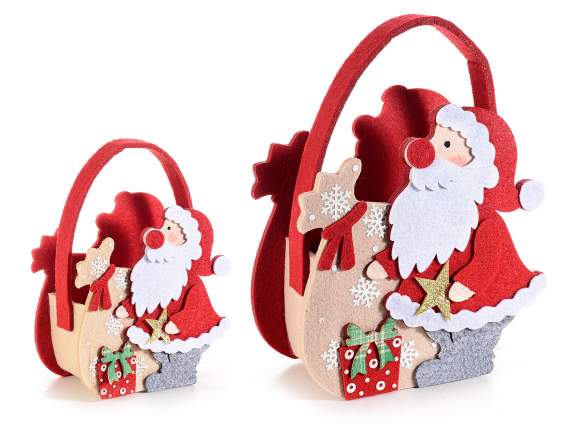 Set 2 borsette in panno con Babbo Natale