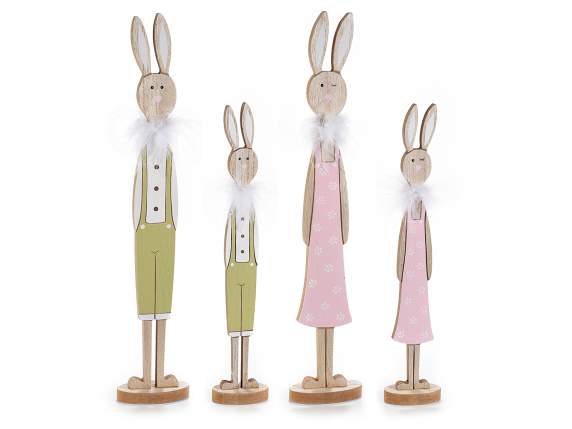 Set 2 coniglietti in legno colorato da appoggiare