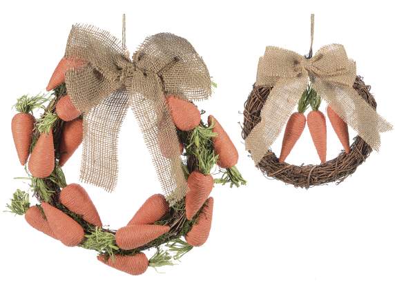 Set 2 ghirlande di carote con fiocco in juta da appendere