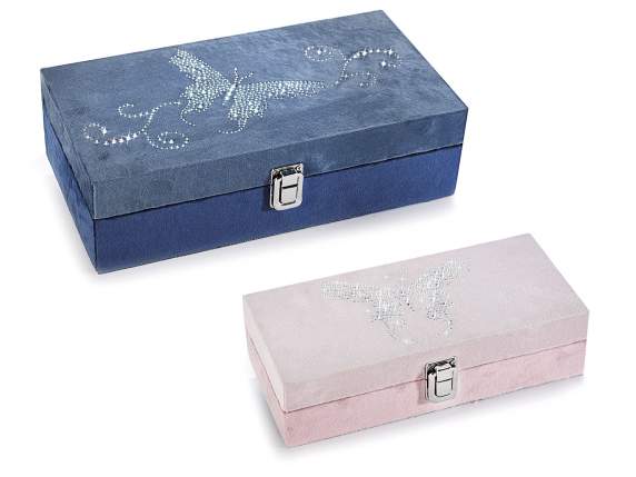 Set 2 scatole in legno e velluto bicolore con decori glitter