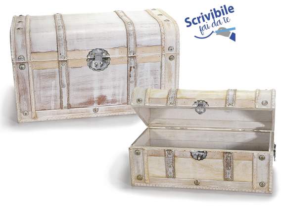 Set 2 valigie a baule vintage in legno anticato bianco