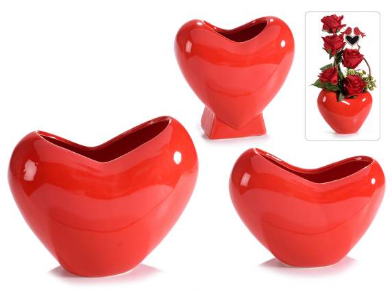 Set 3 vasi in ceramica lucida a cuore