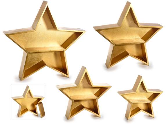 Set 4 stelle in legno dorato con mensola da appoggio