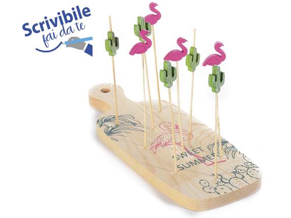 Set aperitivo Summer legno c/9 stecchini cactus/fenicottero