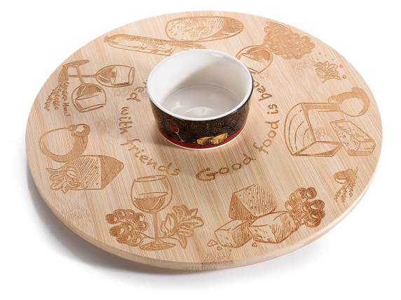 Set aperitivo tagliere legno girevole e coppetta in ceramica