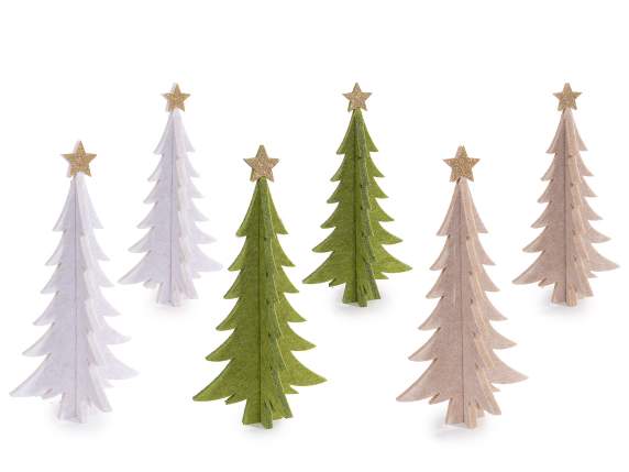 Set 2 árboles de Navidad en tela con estrella de purpurina