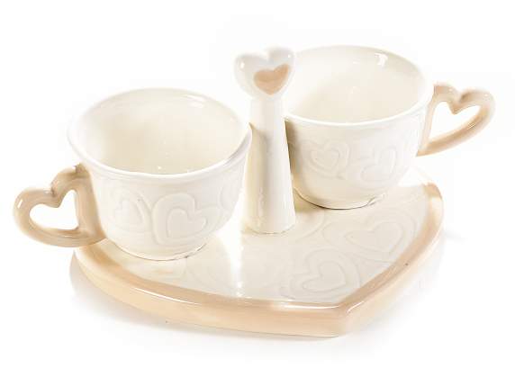 Set de 2 tasses en porcelaine avec anse et plateau en forme