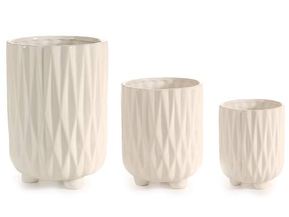 Set de 3 vases en céramique brillante couleur crème
