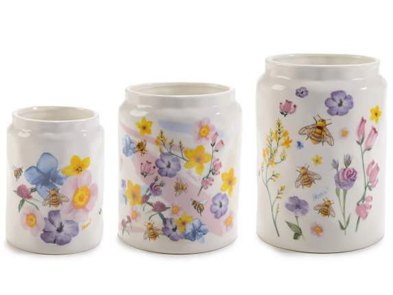 Set de 3 vases en porcelaine effet martelé brillant 