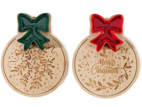 Juego de aperitivos navideños de madera con taza cerámica