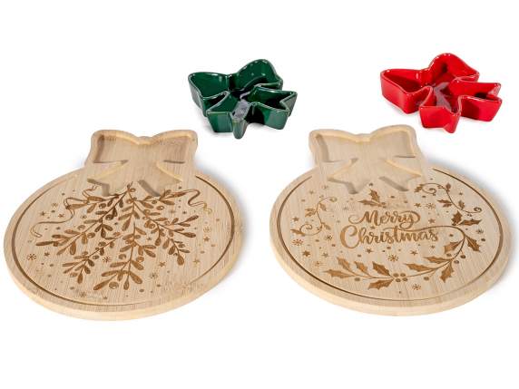 Juego de aperitivos navideños de madera con taza cerámica