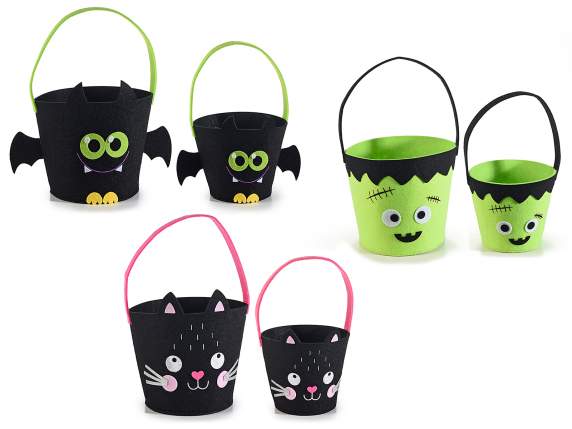 Set of 2 bags / Halloween bucket in cloth with handle