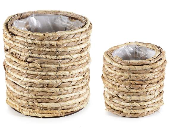 Set of 2 baskets in natural fiber with internal lining