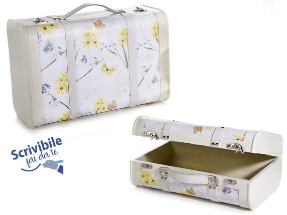 Set of 2 decorative wooden suitcases with floral decorations