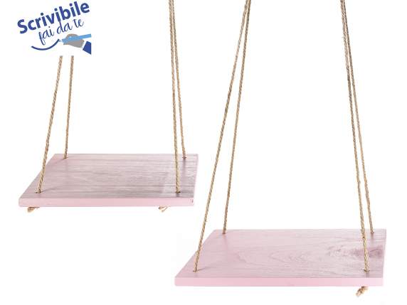 Set of 2 pink wooden shelves with ropes to hang