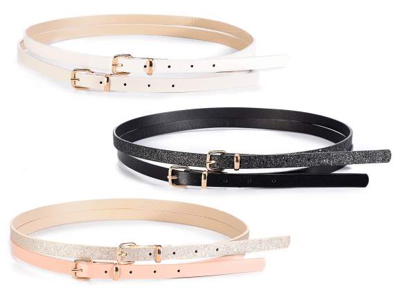 Set of 2 shiny / glitter colored imitation leather straps