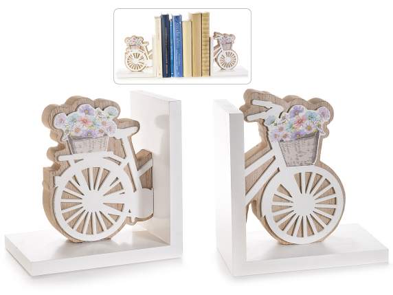 Set of 2 wooden bookends decorated with bicycle