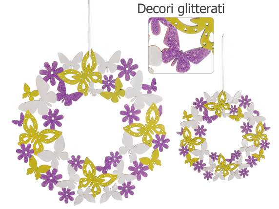 Set of 2 wooden garlands to hang with colored butterflies