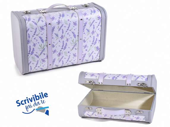 Set of 2 wooden suitcases with lavender decorations