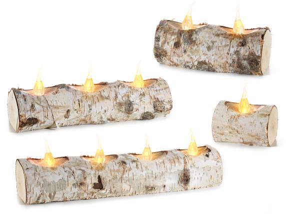 Set of 4 artificial birch logs with LED lights