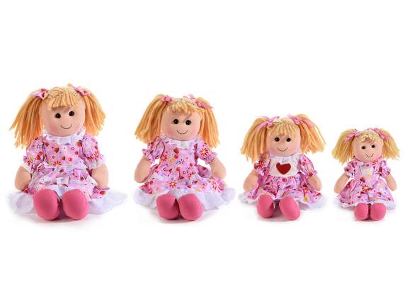 Set of 4 stuffed fabric dolls with pink dress