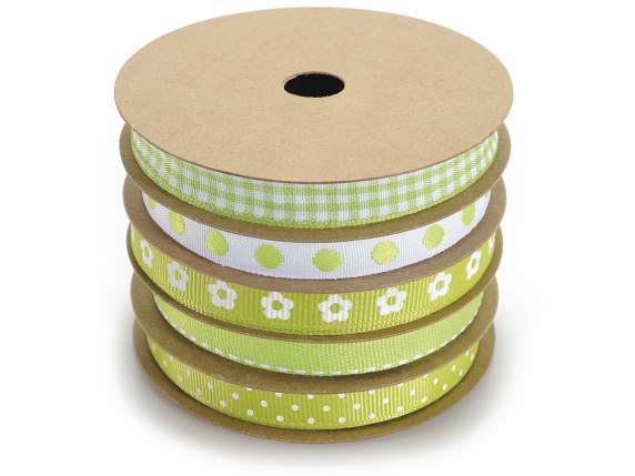 Set of 5 green ribbons in multiple roll