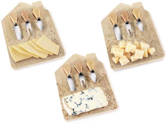 Set tabla de cortar madera, adornos navideños y 3 cuchillos
