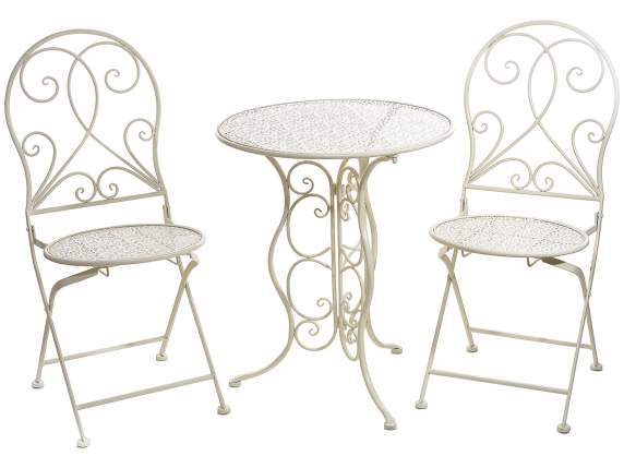 Set tavolo e 2 sedie da giardino in metallo traforato
