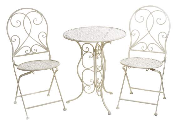 Set tavolo e 2 sedie da giardino in metallo traforato
