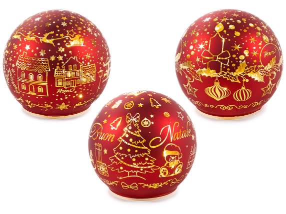 Lampa sfera de sticla de Craciun decorata cu lumini LED