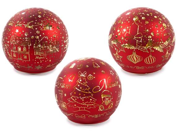 Lampa sfera de sticla de Craciun decorata cu lumini LED