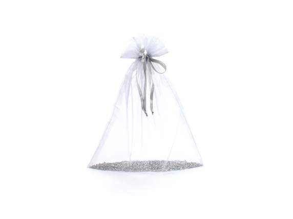 Bag in silver organza 30x40 cm with tie