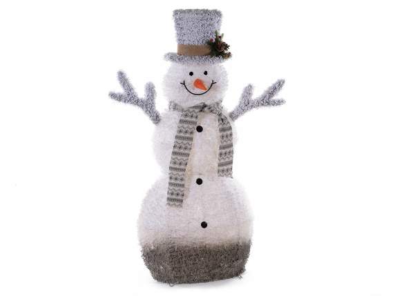 Snowman in snow-covered fabric with warm white led lights