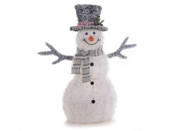 Snowman in snow-covered fabric with warm white led lights