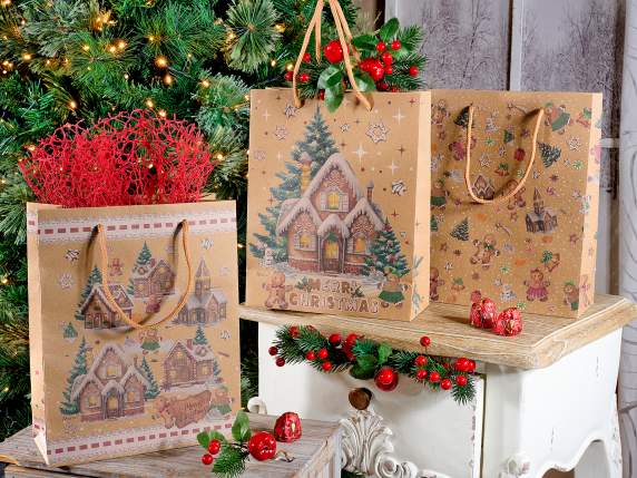 Bolsa-sobre de papel kraft navideño mediano con asas