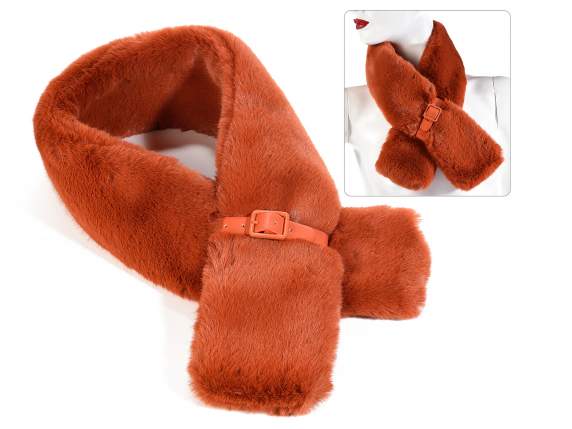 Soft faux fur neck warmer with buckle closure