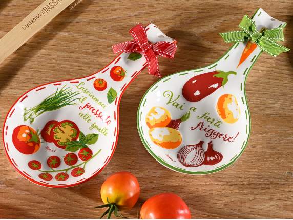 Reposacucharas de cerámica con estampado vegetal y lazo