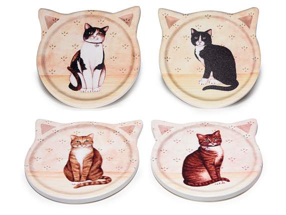 Sottobicchiere in ceramica opaca c/decori gatto base sughero