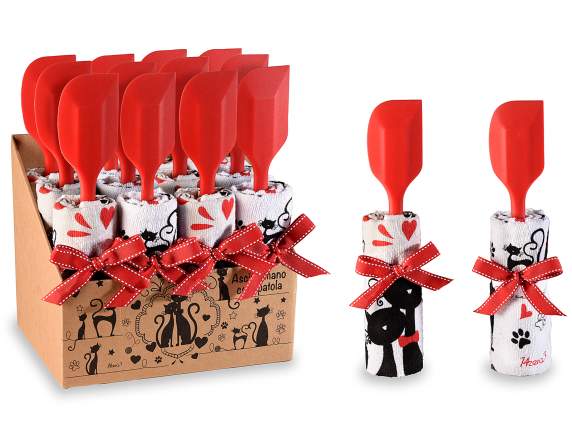 Torchon éponge à thème chat avec spatule en silicone