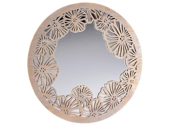 Specchio rotondo con decori in legno da appendere
