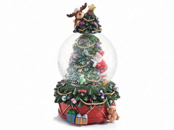 Spieluhr-Schneekugel mit Weihnachtsbaum auf Harzsockel