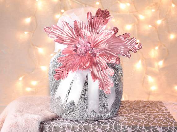 Stella di Natale stoffa con bordo, bacche e dettagli glitter