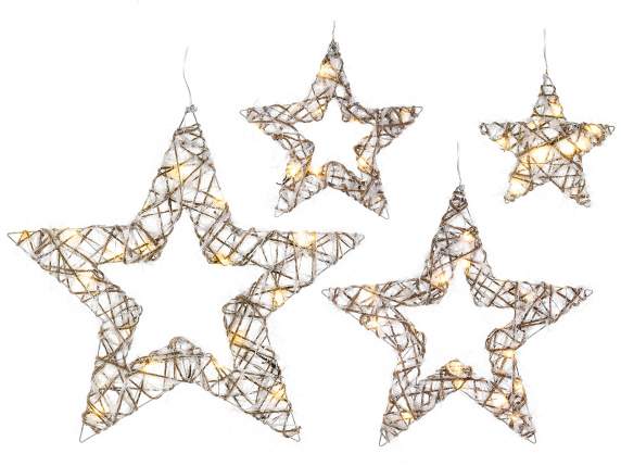 Set 4 stelle in juta con anima in metallo e luci LED