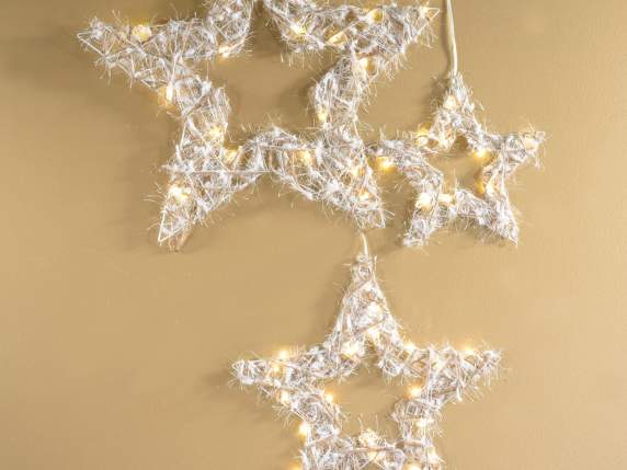 Set 4 stelle in juta con anima in metallo e luci LED