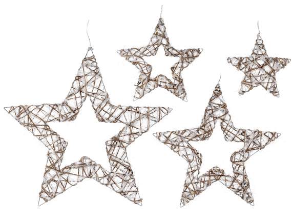 Set 4 stelle in juta con anima in metallo e luci LED