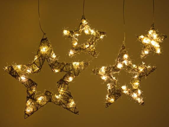 Set 4 stelle in juta con anima in metallo e luci LED